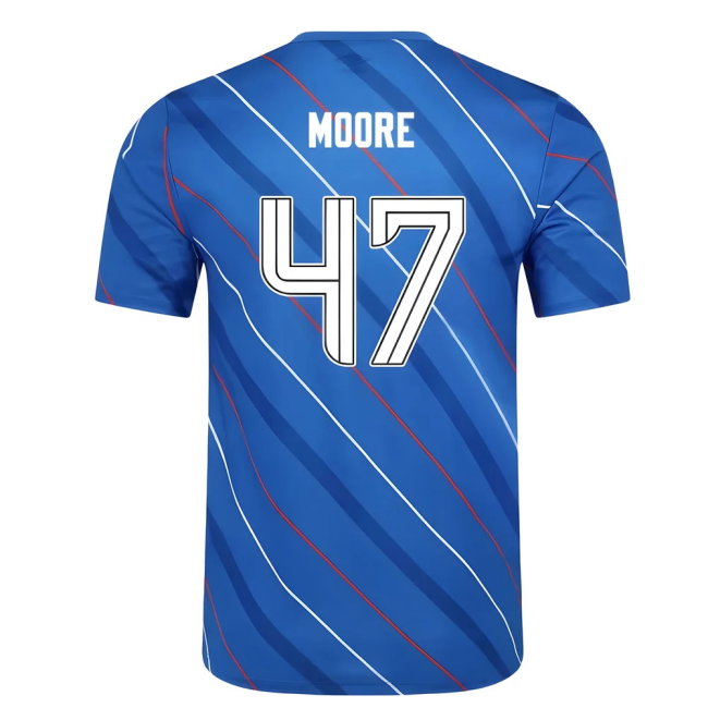 2025-2026 Rangers Home Pre Match Short Sleeve Tee (Lapis Blue) (Moore 47)-SoccerKits Hub | Buy Soccer Jerseys Online